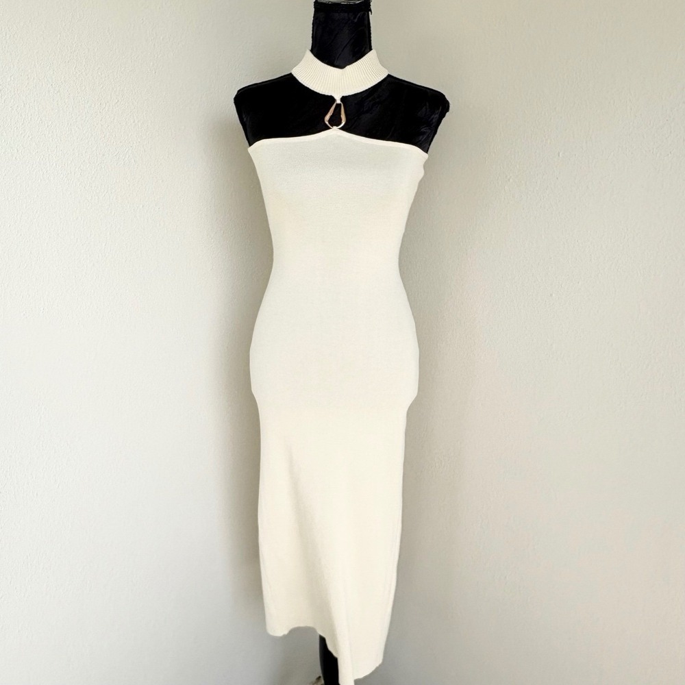 Steps New York Ribbed High Neck Midi Dress Womens‎ L Cream